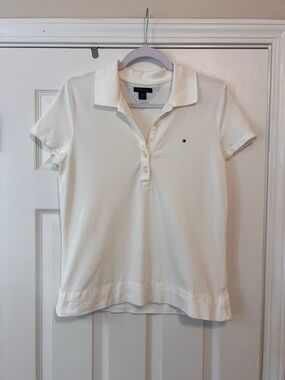 Tommy Hilfiger White Polo Shirt Medium Classic Preppy Golf Tennis Top